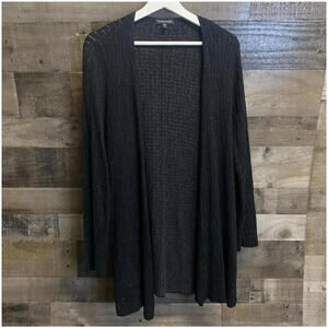 Eileen Fisher Women's Size Medium Black Oversized Silk Blend Open Front Cardigan